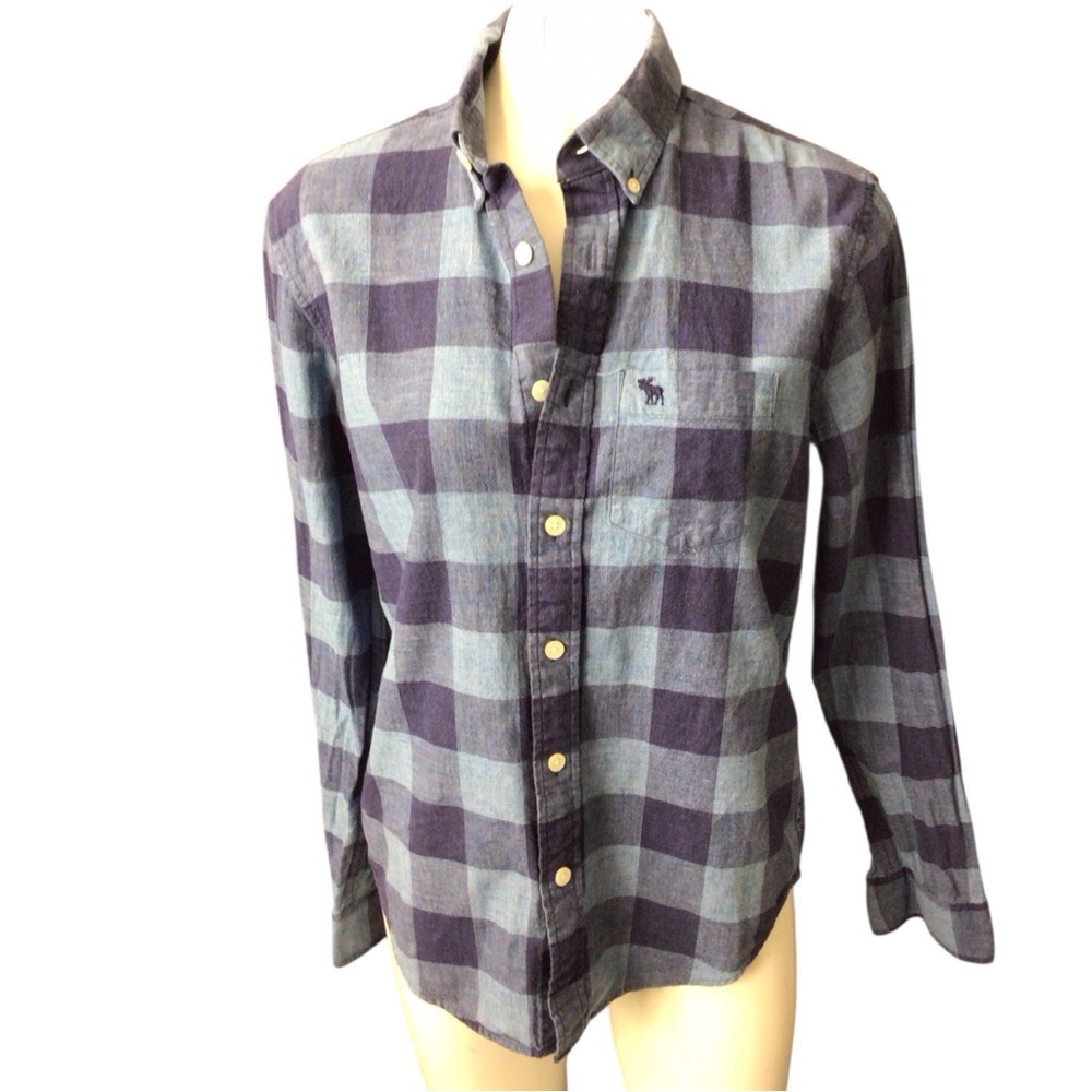 Abercrombie & Fitch Blue and Gray Plaid Button Down Shirt size small